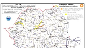 Cod portocaliu de inundaţii în două judeţe şi cod galben în alte două