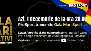 Gala Mari Sportivi, transmisă de Prosport într-o ediție eveniment de 1 Decembrie. Nume importante vor putea fi văzute