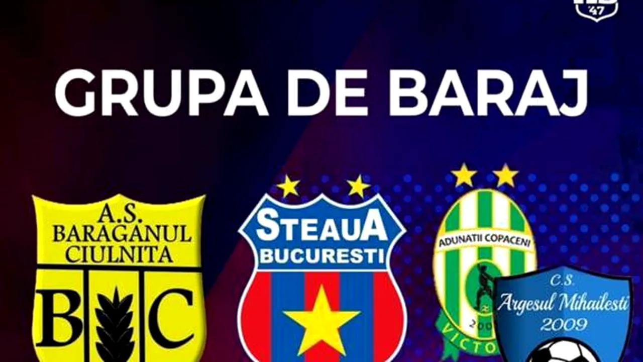 Cu cine se luptă Steaua pentru a promova în Liga 3: Playoff cu Progresul Asalt apoi miniturneu cu Adunaţii Copăceni 