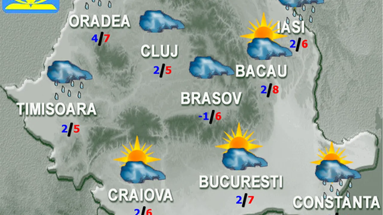 PROGNOZA METEO: Cum va fi vremea vineri în ţară, la Bucureşti şi la munte