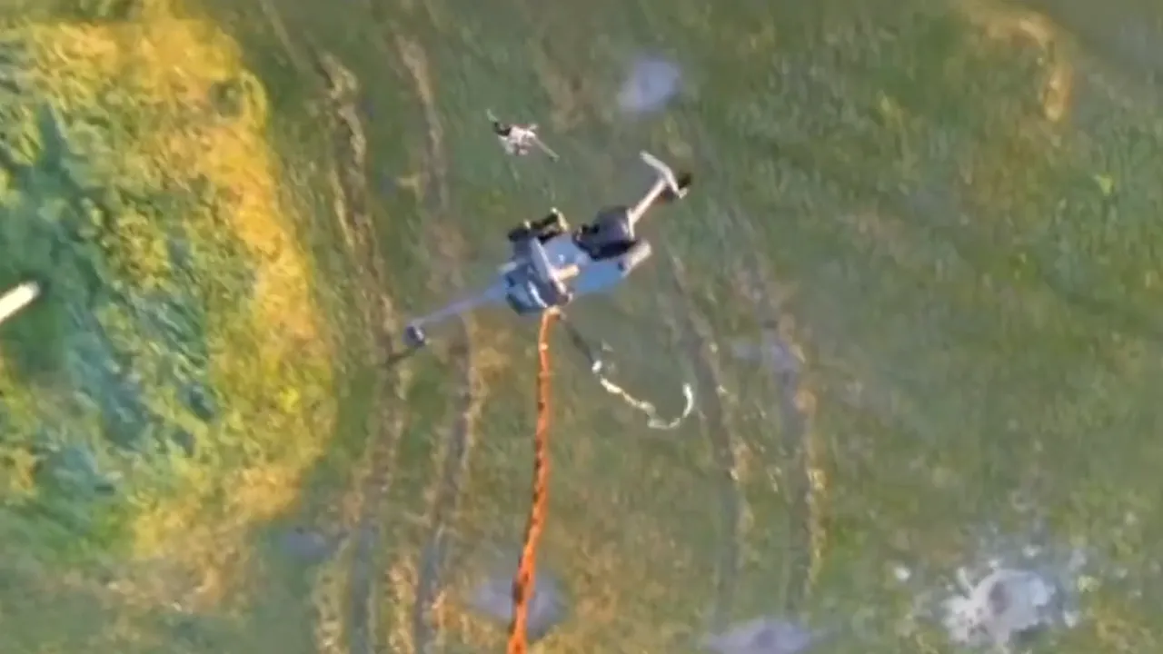 O dronă ucraineană transportă două drone ruseşti capturate  