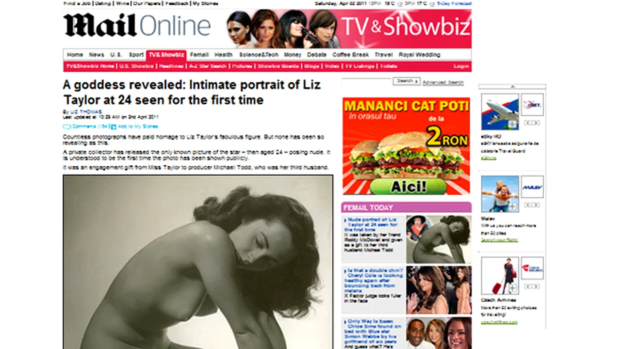 Prima fotografie nud cu Elizabeth Taylor - FOTO