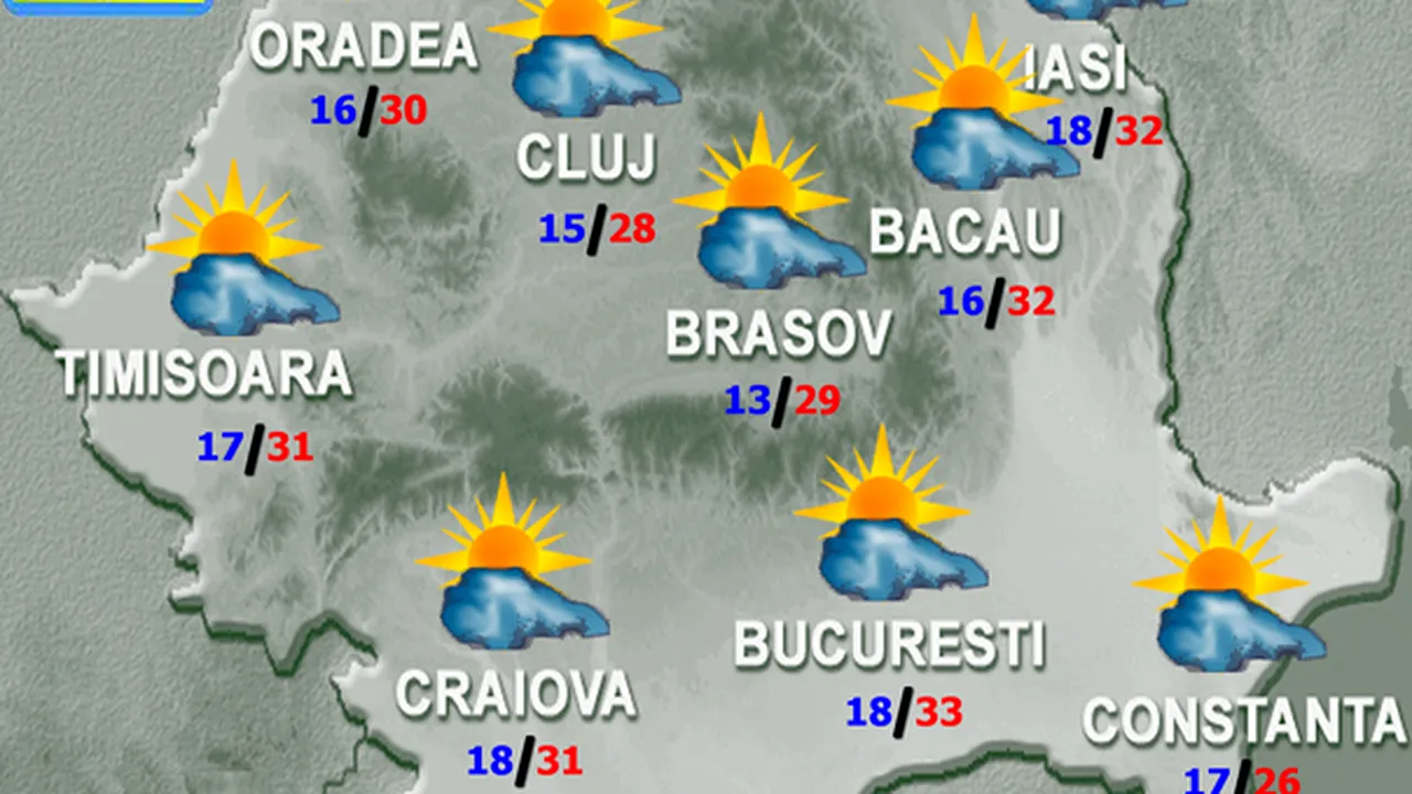 PROGNOZA METEO: Vremea se va înrăutăţi. Ce temperaturi vor fi luni şi marţi, în ţară şi în Bucureşti