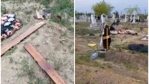 Cimitir vandalizat în timpul Paştelui. Cruci rupte şi morminte devastate: Nu a fost vântul, s-au bătut | VIDEO