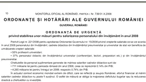 OUG: Salariile majorate pentru profesori, condiţionate de legea salarizării unice