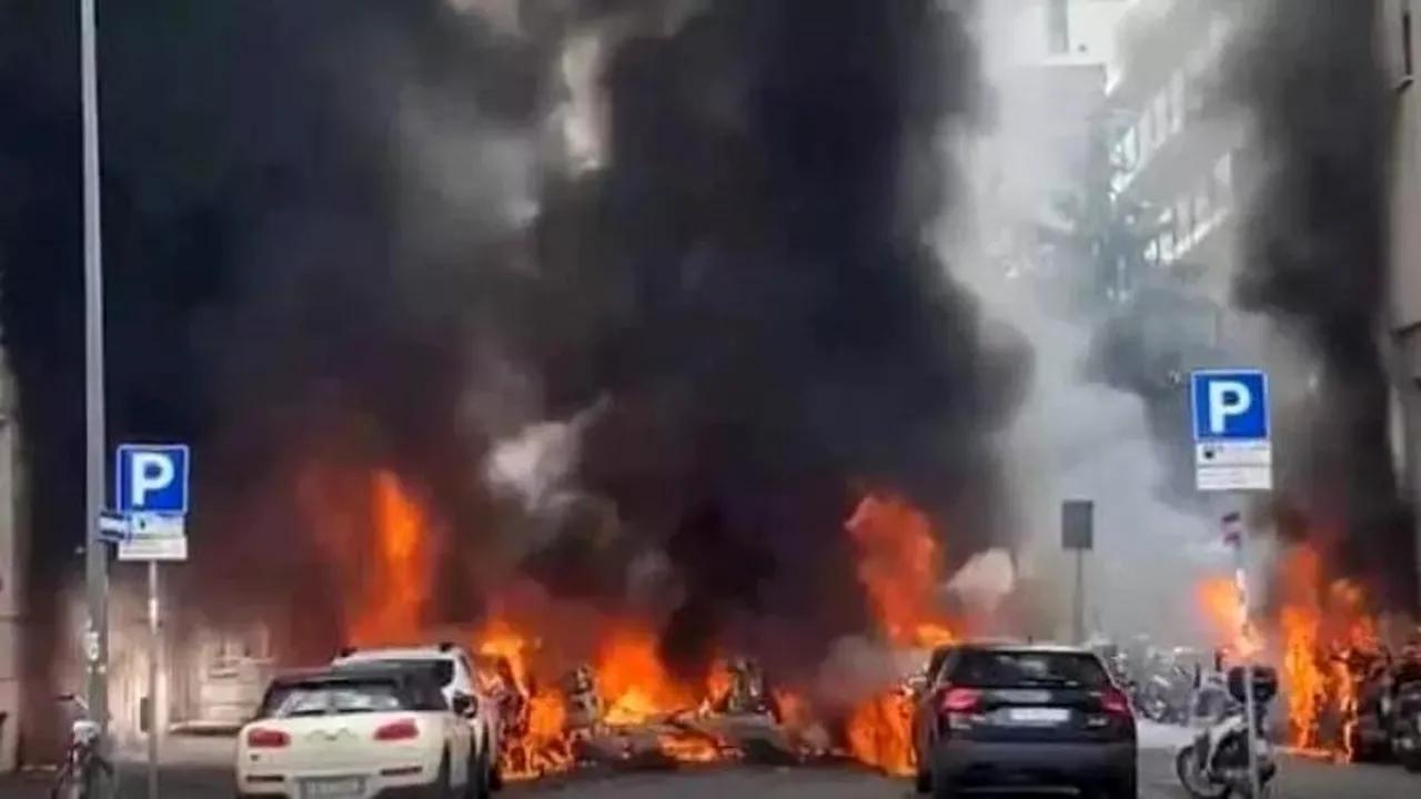 Explozie violentă în centrul oraşului Milano. Mai multe maşini au luat foc