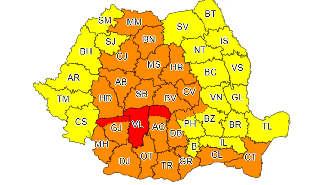 METEO Cod roşu de ploi abundente în Vâlcea şi în zona montană şi submontană din Gorj şi Argeş 