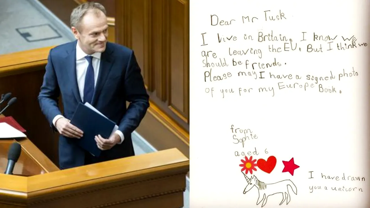 O scrisoare trimisă de o fetiţă din Londra lui Donald Tusk a devenit virală pe internet/ Ce răspuns i-a dat micuţei şeful Consiliului European | FOTO