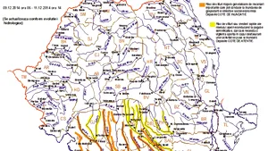Codul portocaliu de inundaţii, extins în zece judeţe din sud, până joi