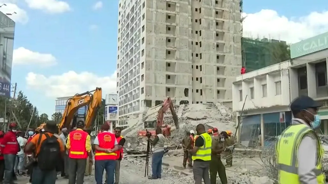 Un bloc de 16 etaje, aflat în construcție, s-a prăbușit în Nairobi