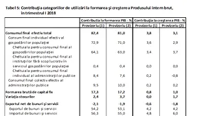 INS revizuieşte pozitiv creşterea PIB în T1 2018 faţă de T4 2017; contribuţia consumului la avansul economiei s-a majorat şi impactul negativ al exporturilor s-a adâncit 