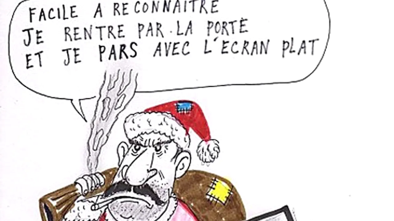 Românii, insultaţi din nou în Franţa, într-o caricatură: Atenţie la Moş Crăciun venit din România. 