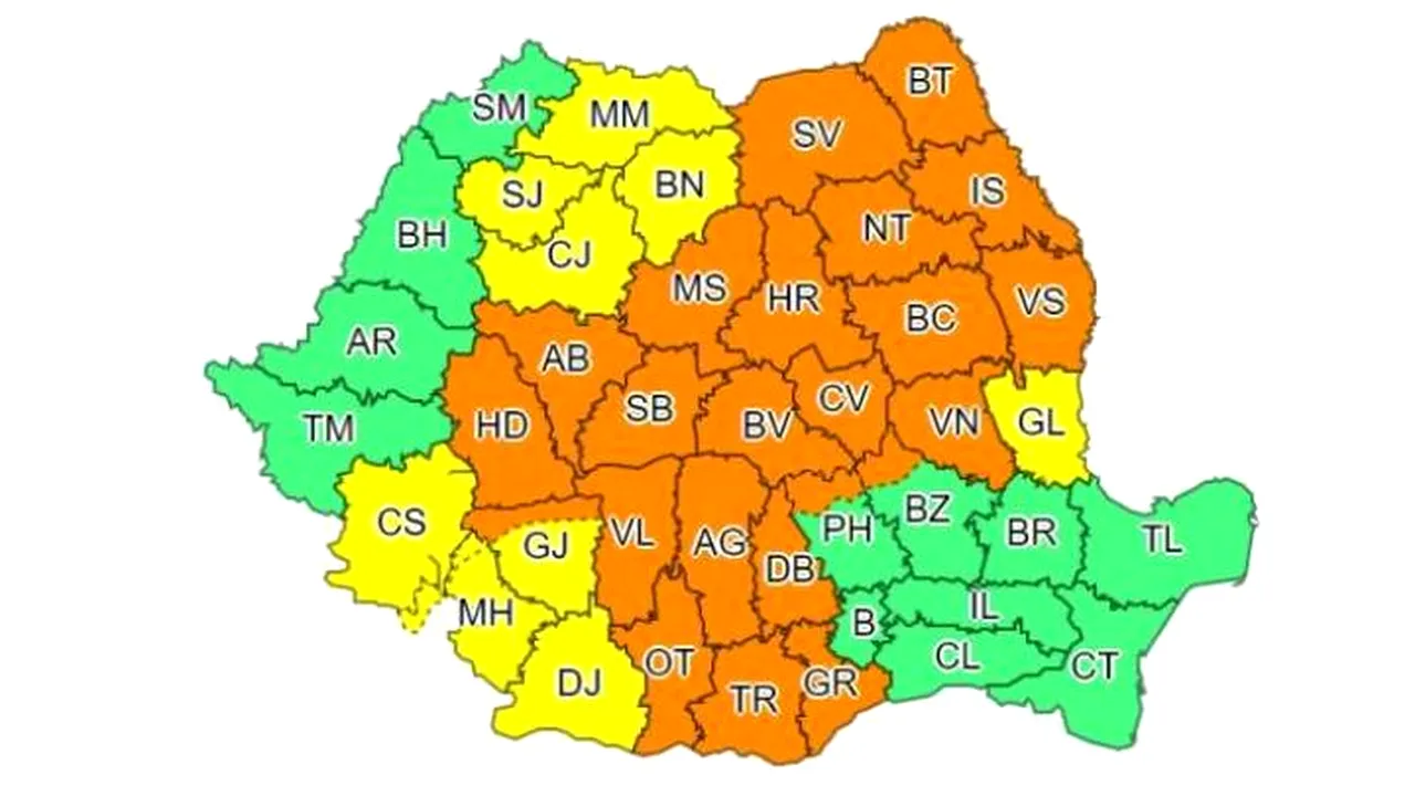 METEO. ANM a emis un Cod portocaliu de ploi torenţiale în jumătate de ţară