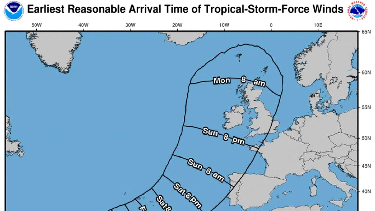 Furtuna tropicală Ophelia s-a transformat în URAGAN şi se îndreaptă spre Europa