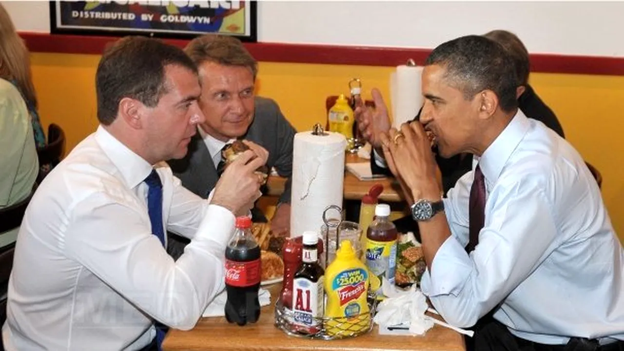 Obama şi Medvedev au mers împreună la un restaurant de hamburgeri - VIDEO, FOTO