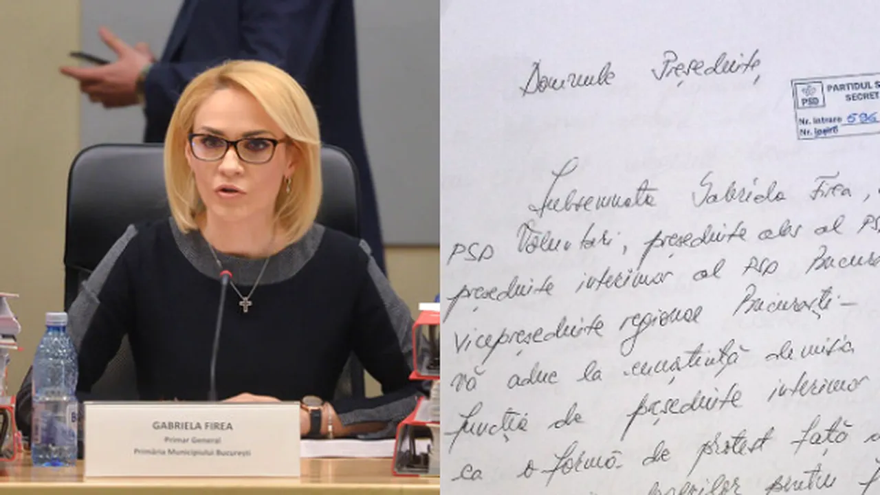Gabriela Firea mută prima şi îşi dă DEMISIA din funcţia de preşedinte interimar la PSD Bucureşti - DOCUMENT/ Singura declaraţie de susţinere pentru primarul de la Bucureşti