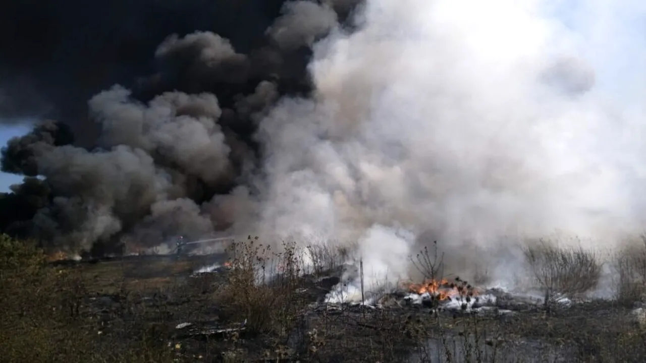 Incendiu pe un câmp din județul Dâmbovița. Ard 1.000 de metri pătrați. S-a emis un mesaj RO-Alert