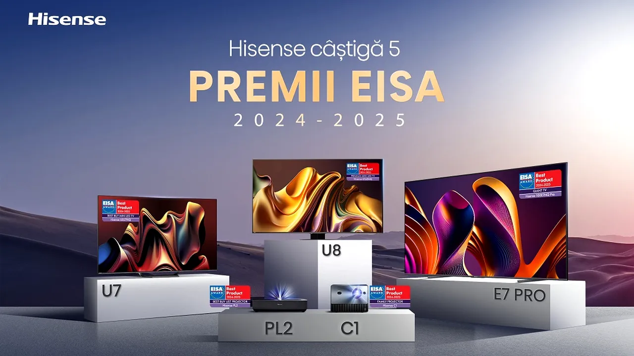 Hisense câştigă 5 premii EISA 2024-2025, pentru inovaţie şi excelenţă!