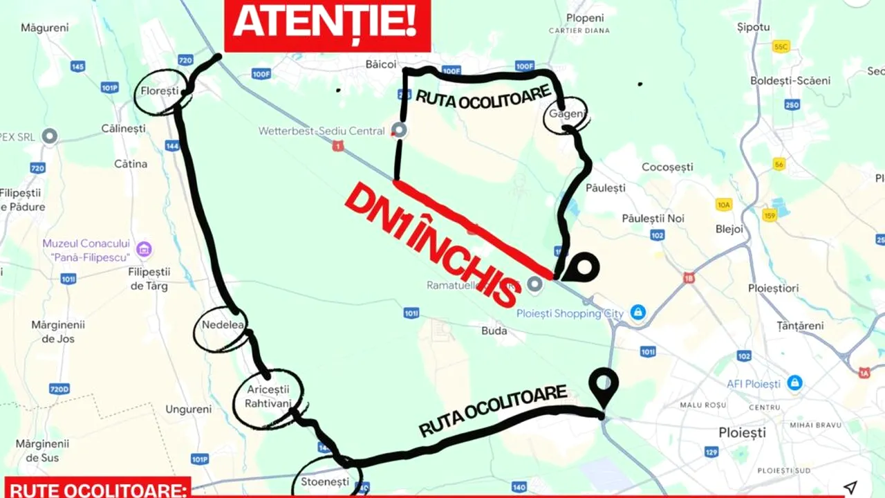 Se închide circulația pe DN1. Care sunt rutele alternative