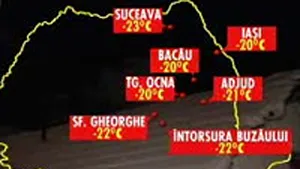 Temperaturi de minus 24 - minus 15 grade Celsius în oraşele din estul României