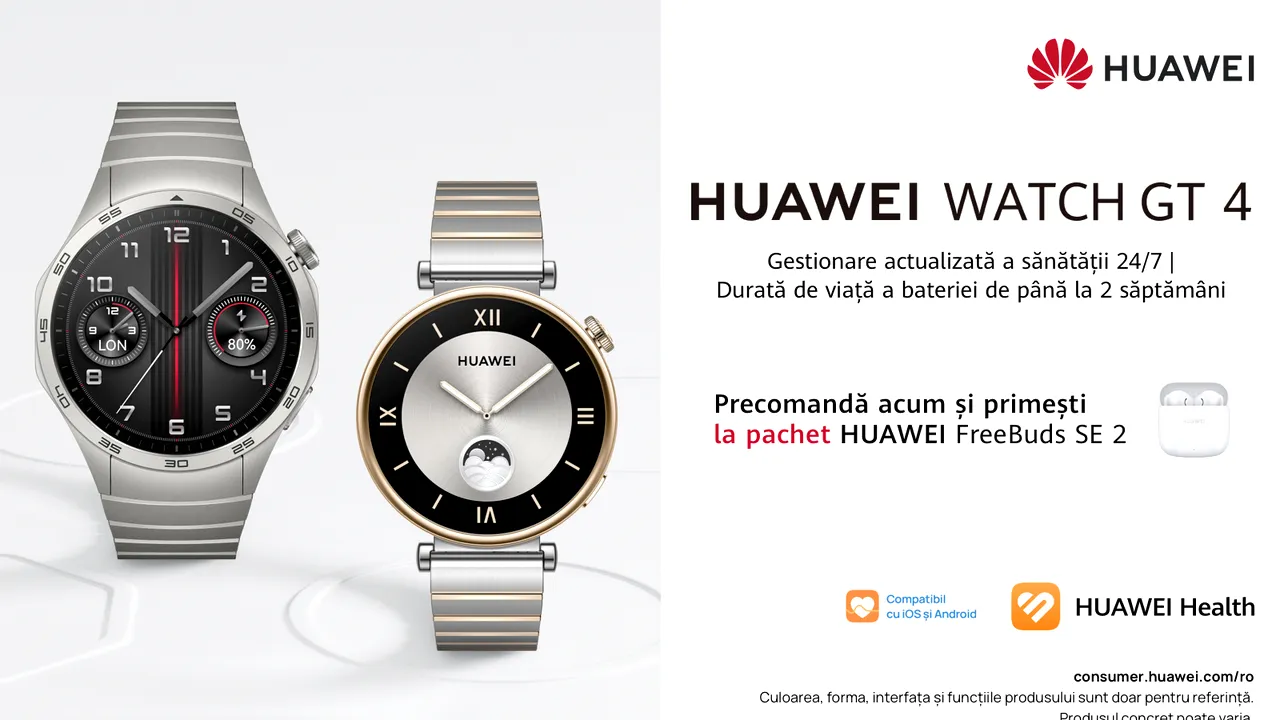 HUAWEI lansează cel mai nou flagship, HUAWEI WATCH GT 4, un ceas inteligent care îmbină tehnologia cu stilul (P)

