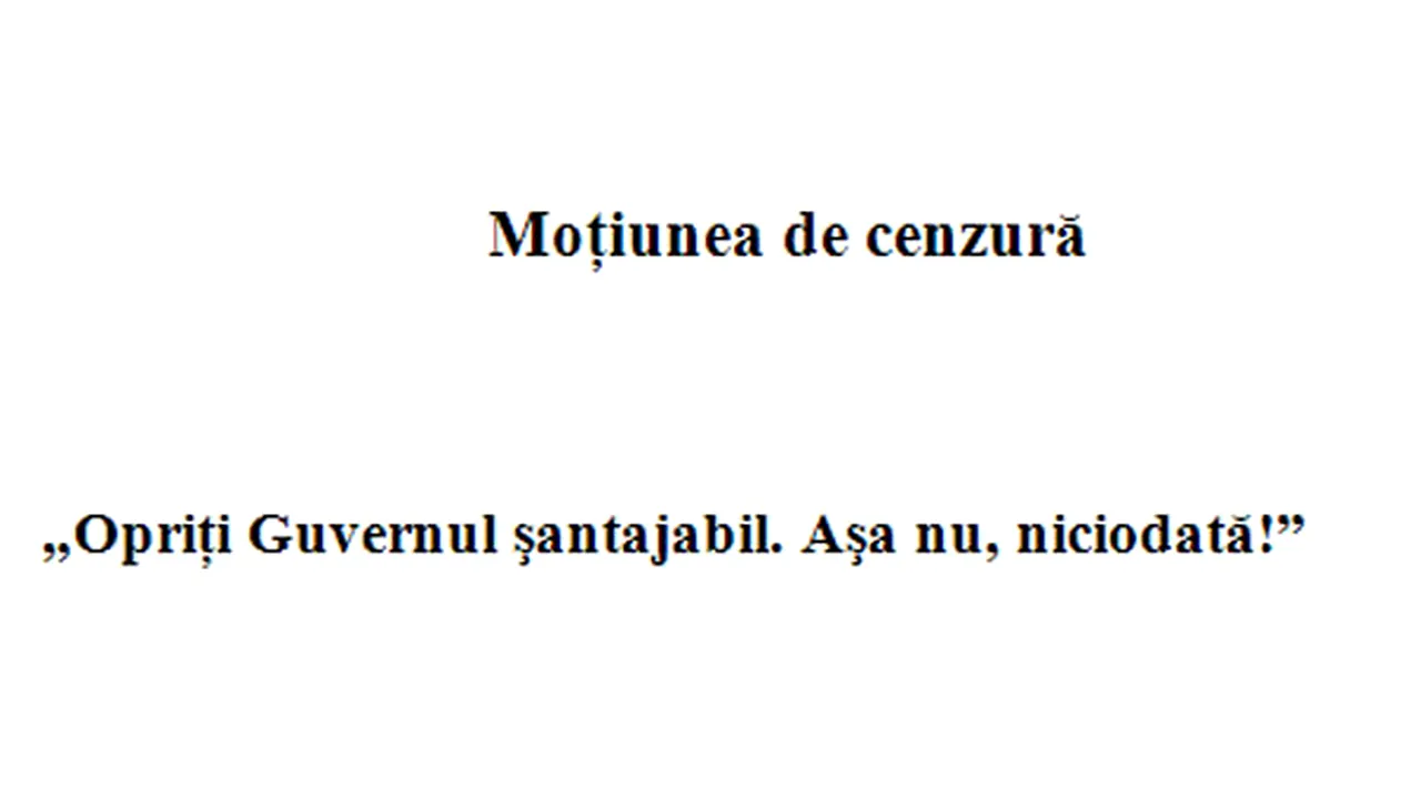 COMENTARIU: Moţiunea de cenzură - un document vag, dramatic şi cu multe 