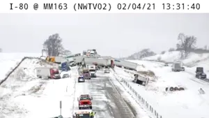 Accident în lanţ, cu 40 de maşini. Autostrada înzăpezită a fost parţial închisă