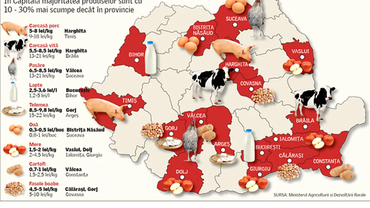Harta cu cea mai ieftină mâncare din România