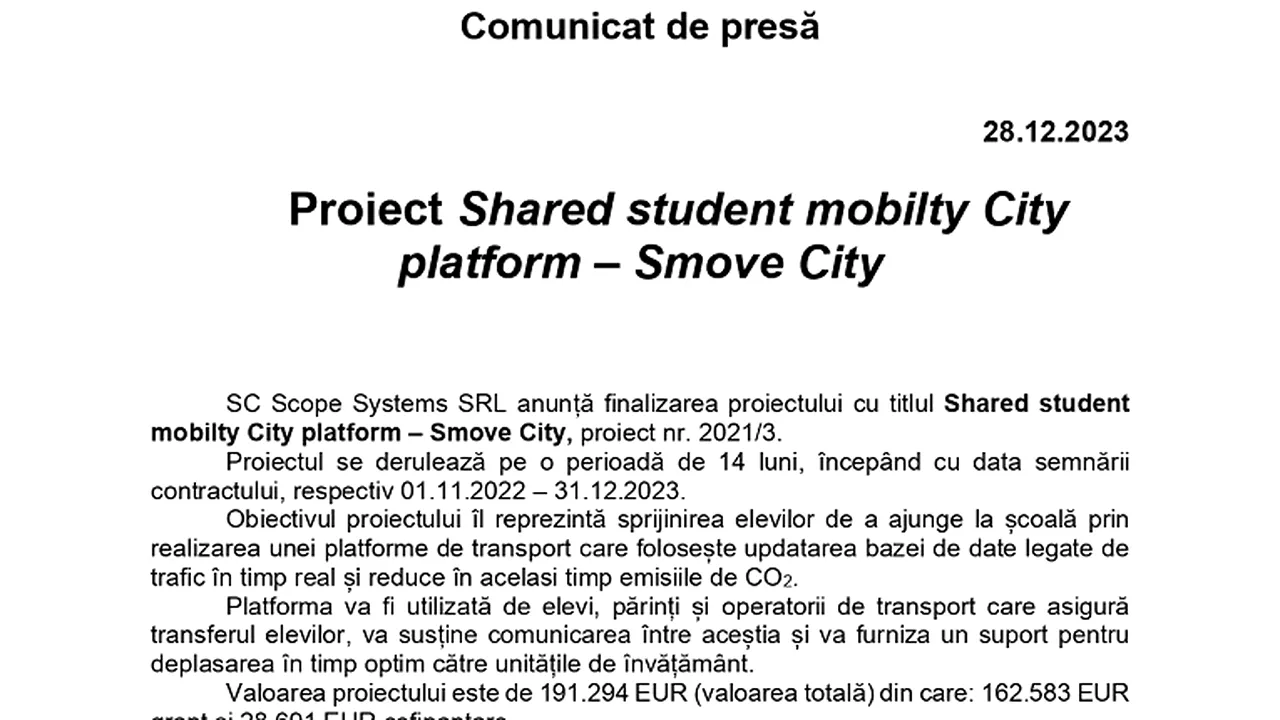 Proiect Shared student mobilty City platform – Smove City