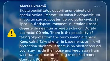 NEWS ALERT UPDATE: Mesaj Ro-Alert în Tulcea: semnalele unei drone la aproximativ 20 km nord de Vâlcove