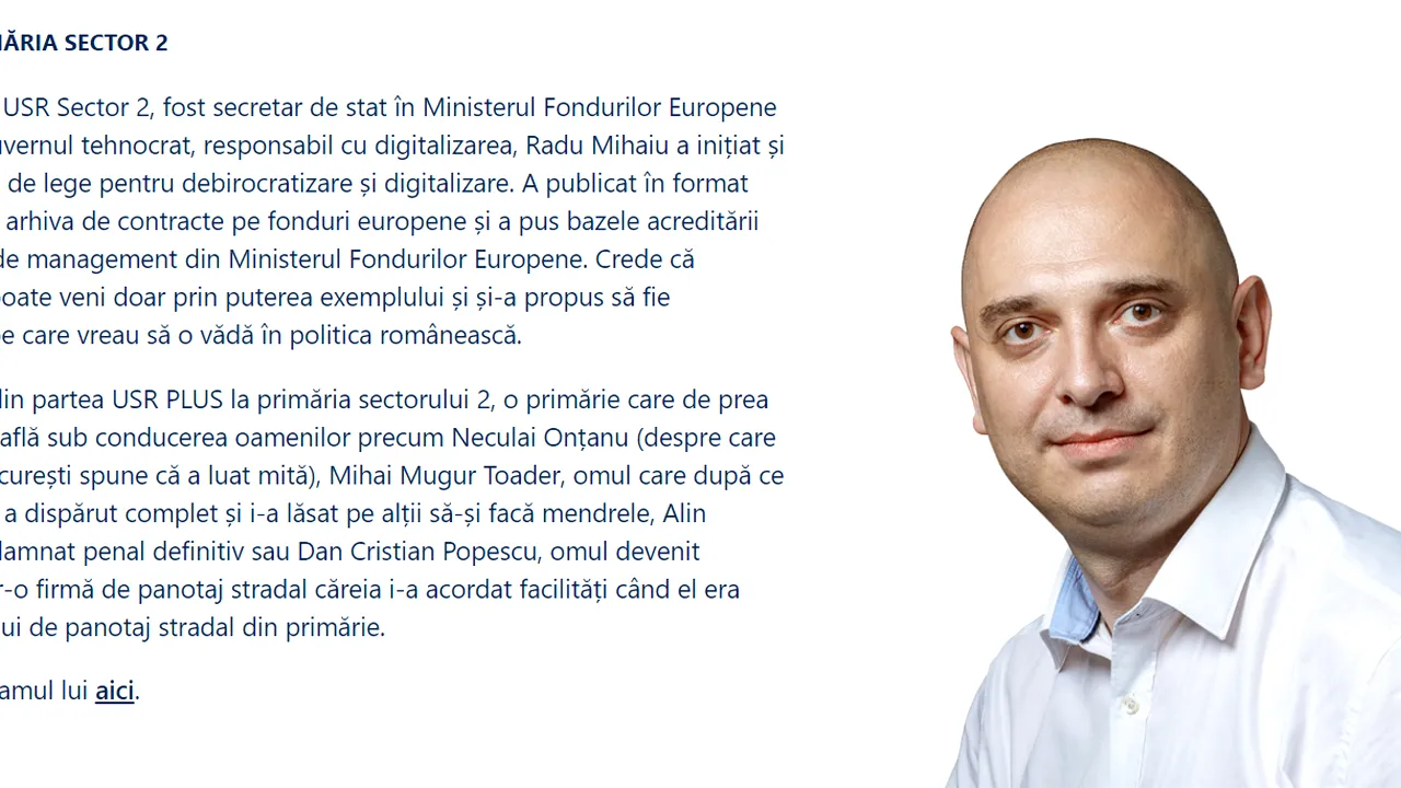 Surpriza de la Sectorul 2. Cine este misteriosul Radu Mihaiu (USR), candidatul alianţei PNL-USR PLUS, dat noul primar al Sectorului 2