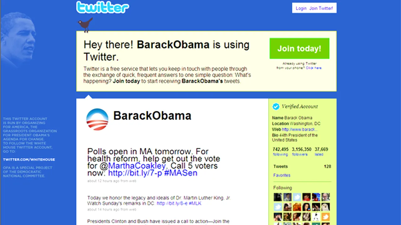 Barack Obama a publicat primul său mesaj pe Twitter
