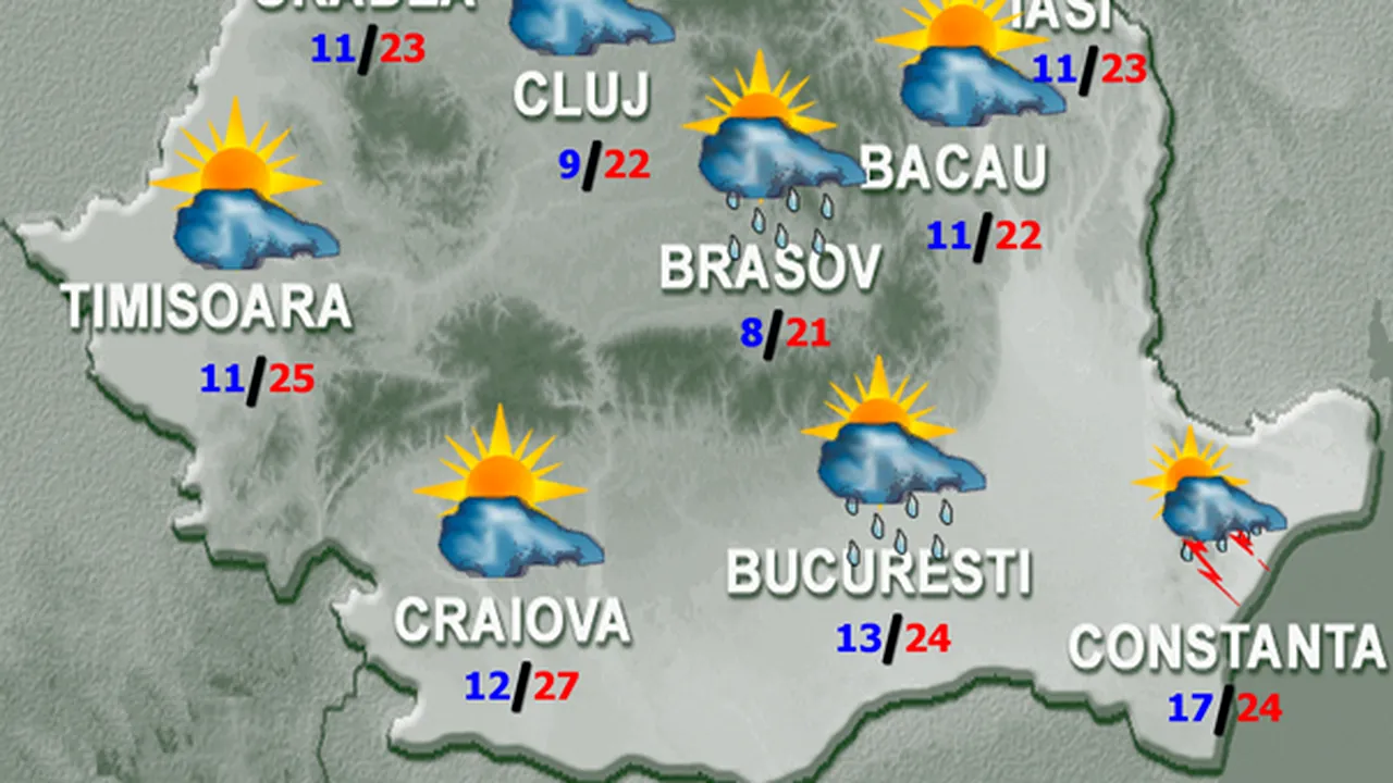 Prognoza meteo pentru joi şi vineri, în ţară şi în Bucureşti