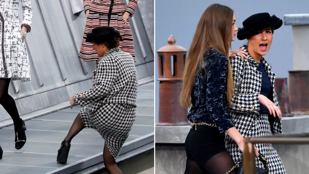 Scene amuzante la Săptămâna Modei de la Paris: O femeie s-a urcat pe podium, iar un celebru supermodel a dat-o jos | VIDEO