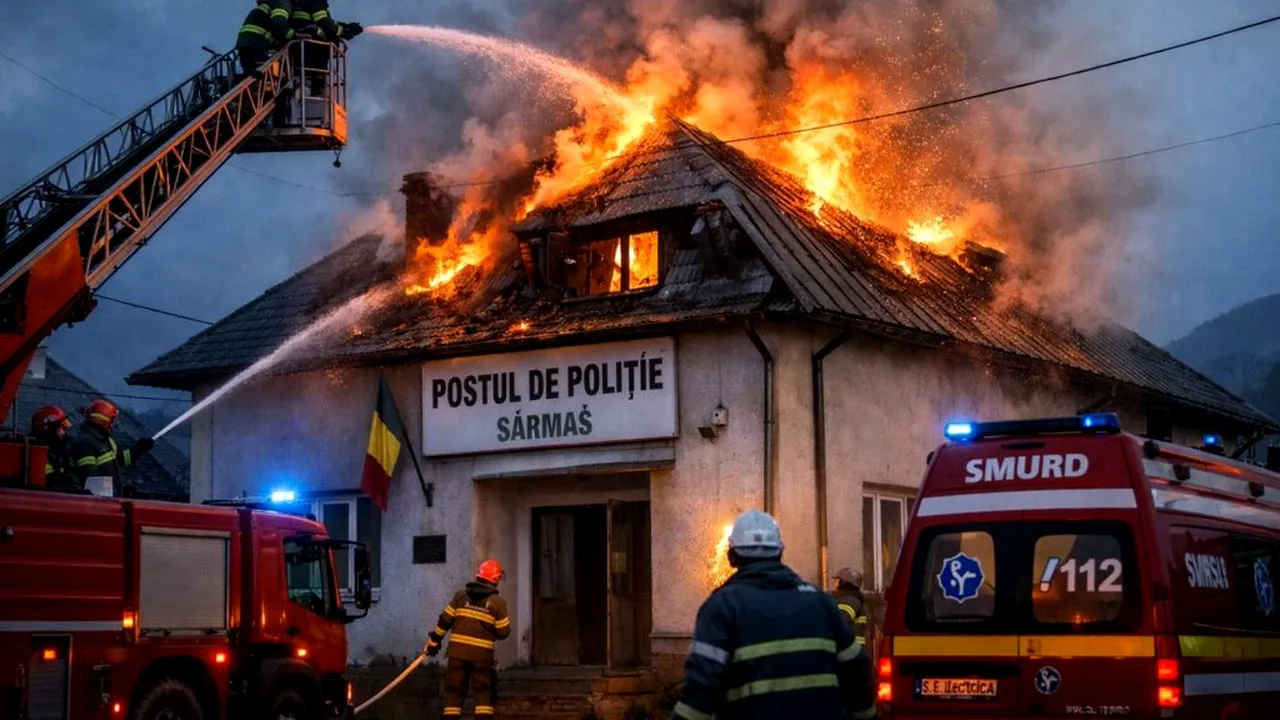 Intervenție la Sărmaș după ce un incendiu a izbucnit la postul de poliție