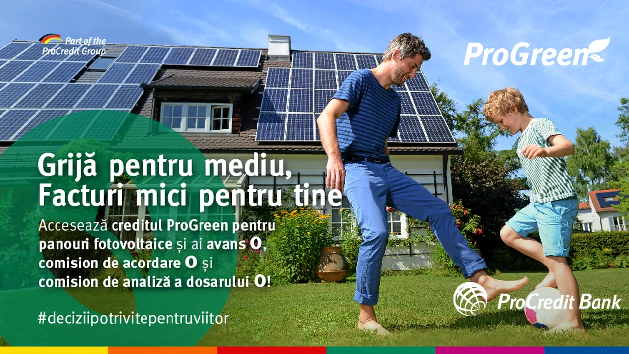 ProCredit Bank lansează creditul ProGreen pentru Panouri Fotovoltaice destinat persoanelor fizice