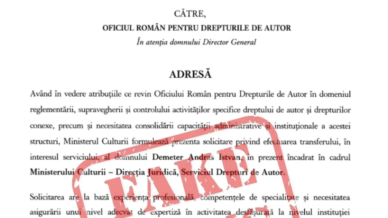 Document fals care arată transferul ministrului Culturii pe o altă poziție. Ministerul Culturii dezminte informația