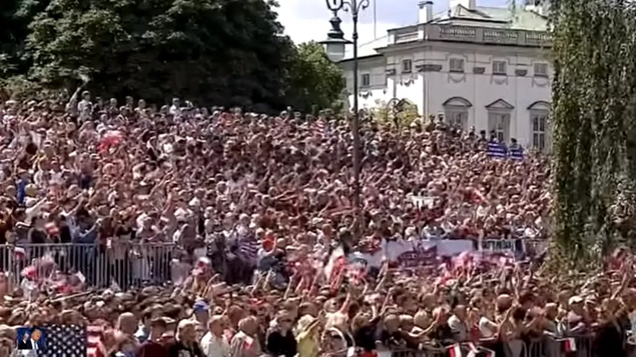 VIDEO | Trump, la Varşovia, ovaţionat de miile de polonezi: Vestul nu va fi distrus niciodată. În poporul polonez stă sufletul Europei. Povestea Poloniei e cea a unui popor care nu a fost niciodată invins