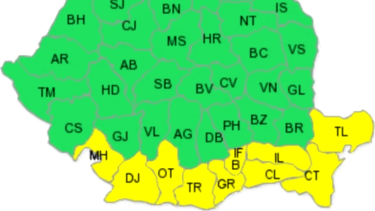 Cod galben de vânt şi ninsori în Bucureşti şi zece judeţe
