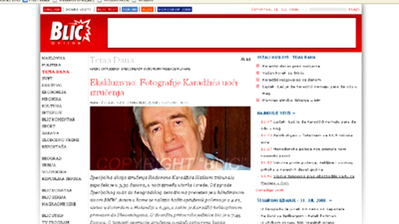 Primele fotografii ale lui Karadzici, publicate de un cotidian sârb
