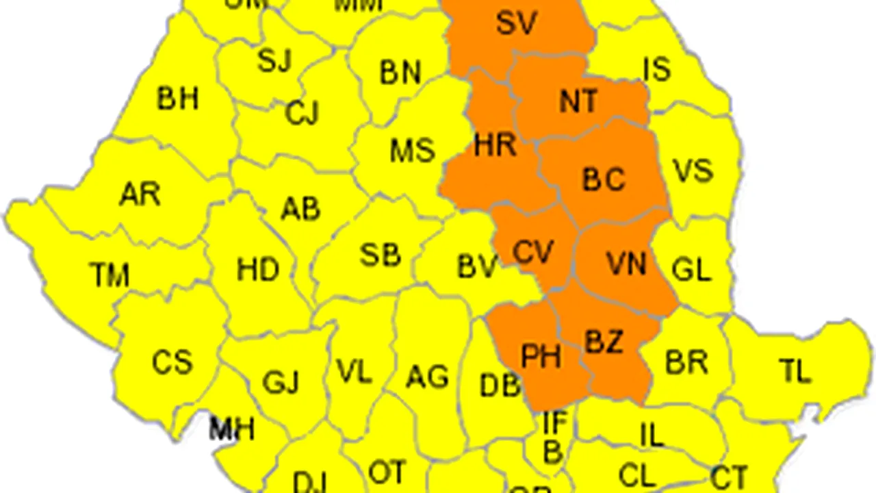 Avertizare meteo: Cod portocaliu în opt judeţe din ţară