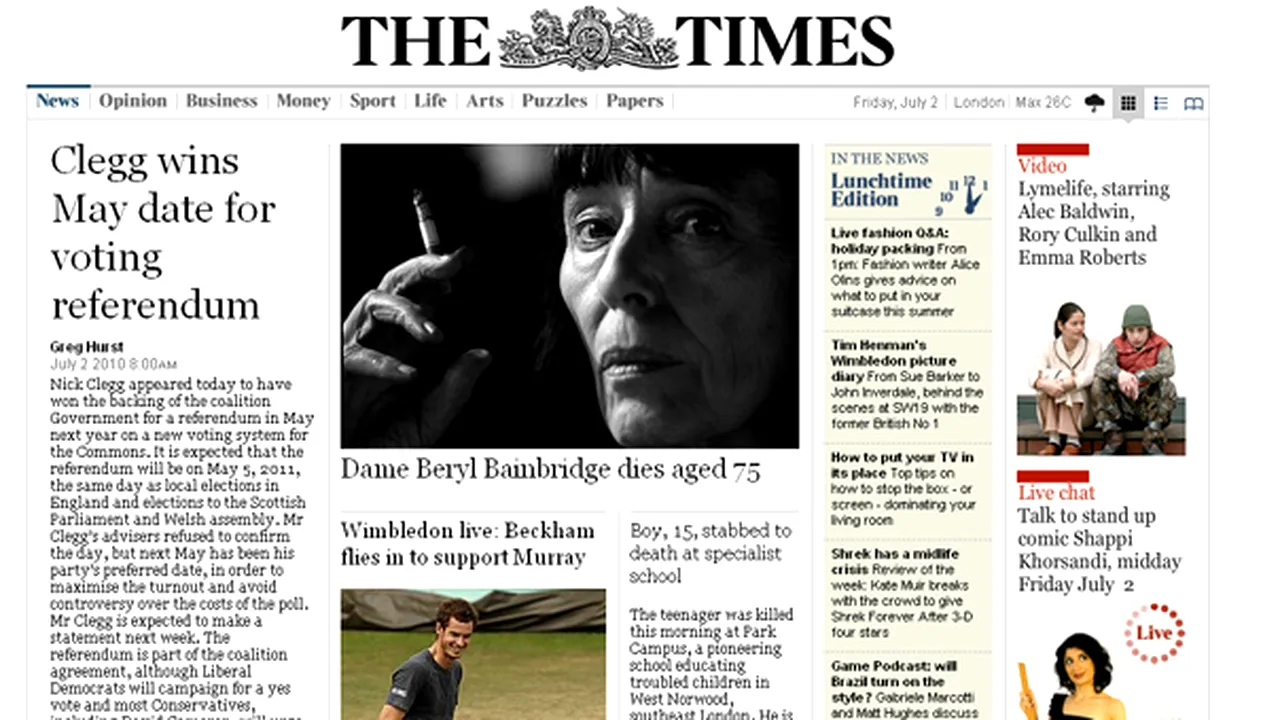 Taxă de acces online pentru The Times şi The Sunday Times, de vineri
