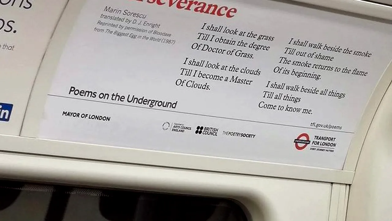 Poem de Marin Sorescu, afişat în metroul londonez. Părerea călătorilor despre campanie