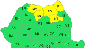 Atenţionare de cod galben, transmisă către cinci prefecturi