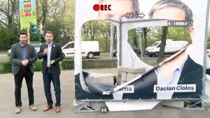 Panouri de afişaj şi corturi USR-PLUS din Capitală, vandalizate. Alianţa anunţă plângeri penale: Noi avem voluntari, ei au cuţitari | VIDEO