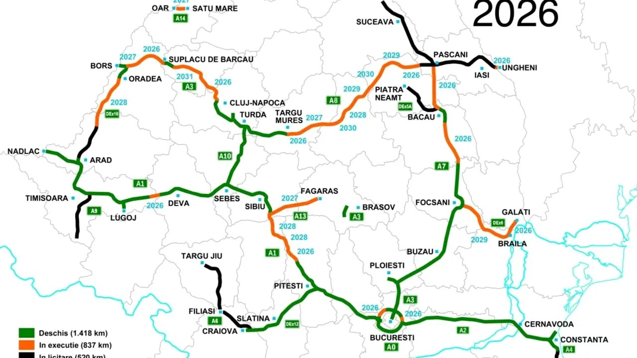 România intră în anul record al infrastructurii rutiere: 285 km de autostrăzi în 2026