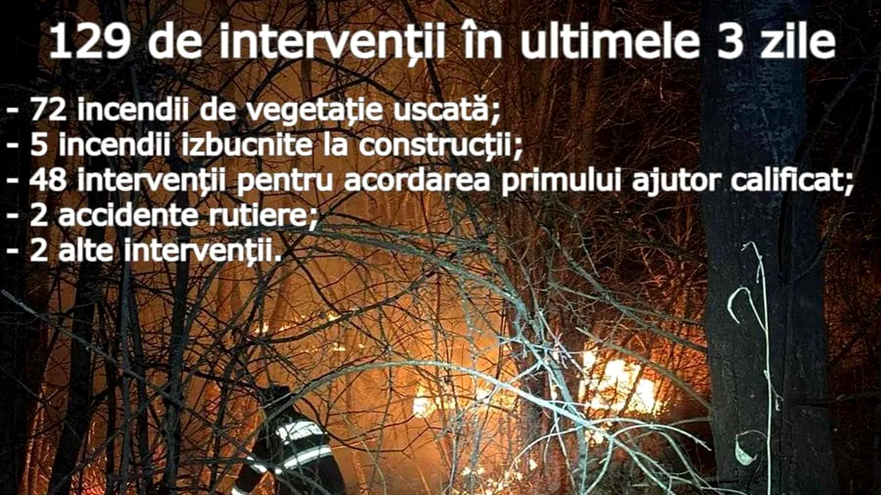 Pompierii din Gorj au stins 77 de incendii în doar trei zile