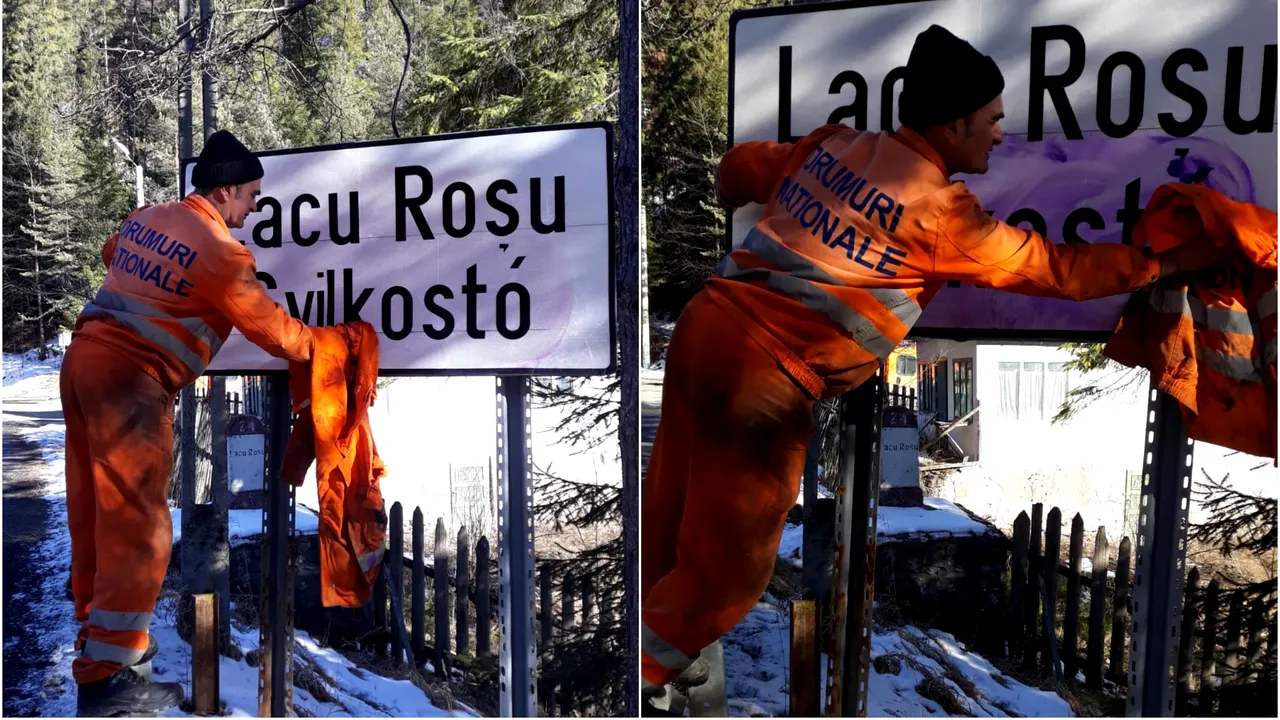 Indicatoare în limba maghiară de la intrările în Gheorgheni şi Lacul Roşu, vandalizate. Reacţia UDMR - FOTO şi VIDEO