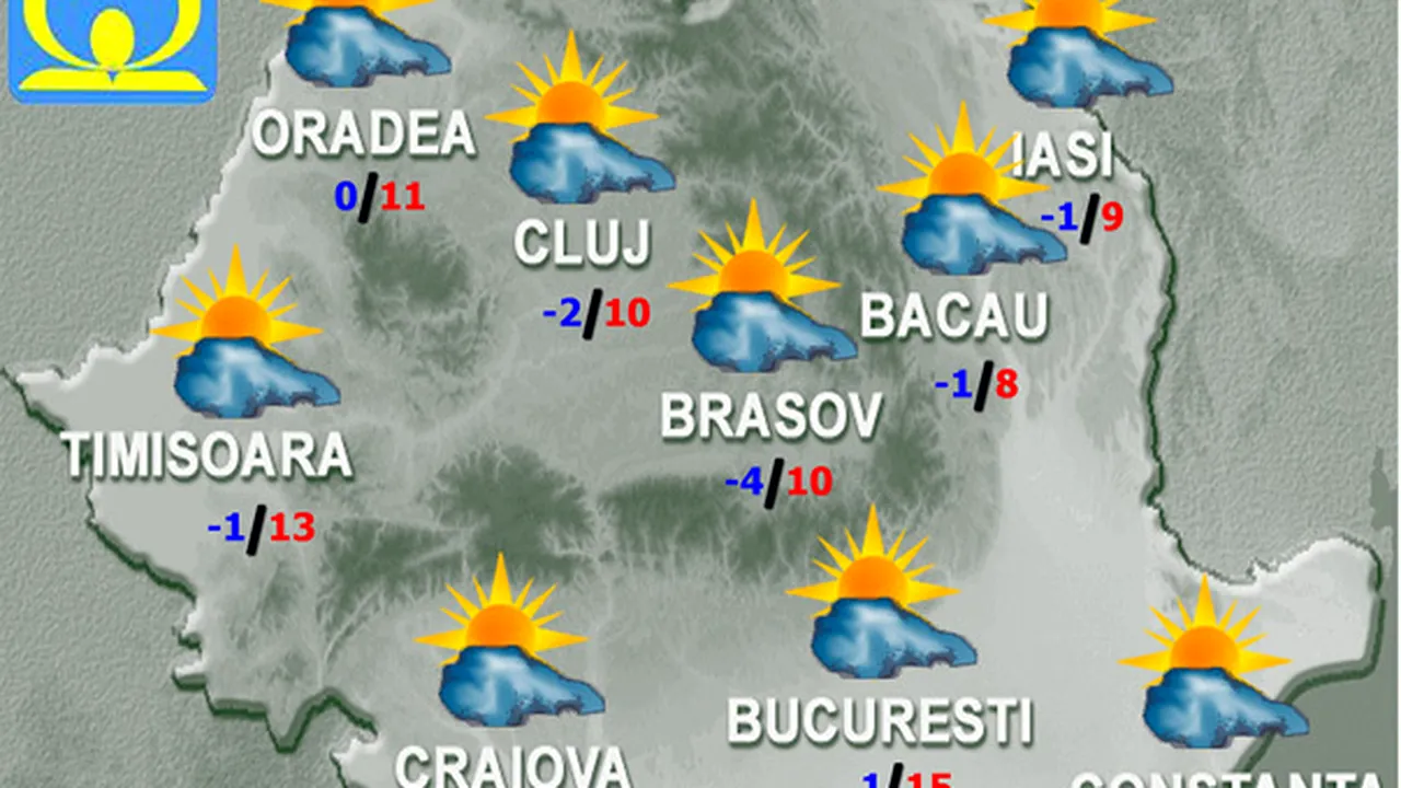 PROGNOZA METEO: Vremea se va răci în toată ţara. Ce temperaturi vor fi luni şi marţi