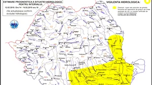 Cod galben de inundaţii, de vineri până duminică, pentru 11 judeţe din sud-estul ţării